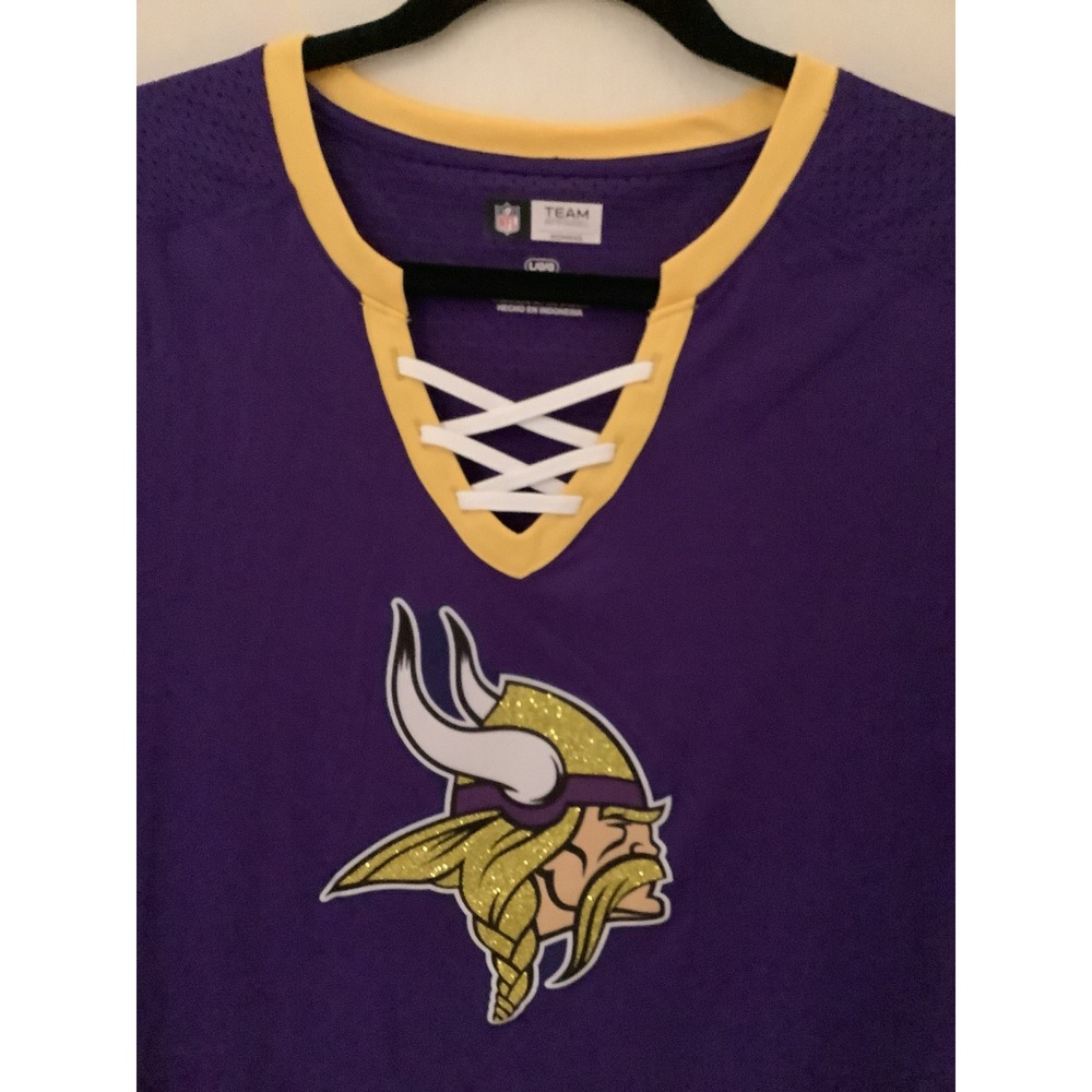 Women's NFL Team Apparel Minnesota Vikings Lace Up Jersey Top Size Large- NWOT - Picture 2 of 4